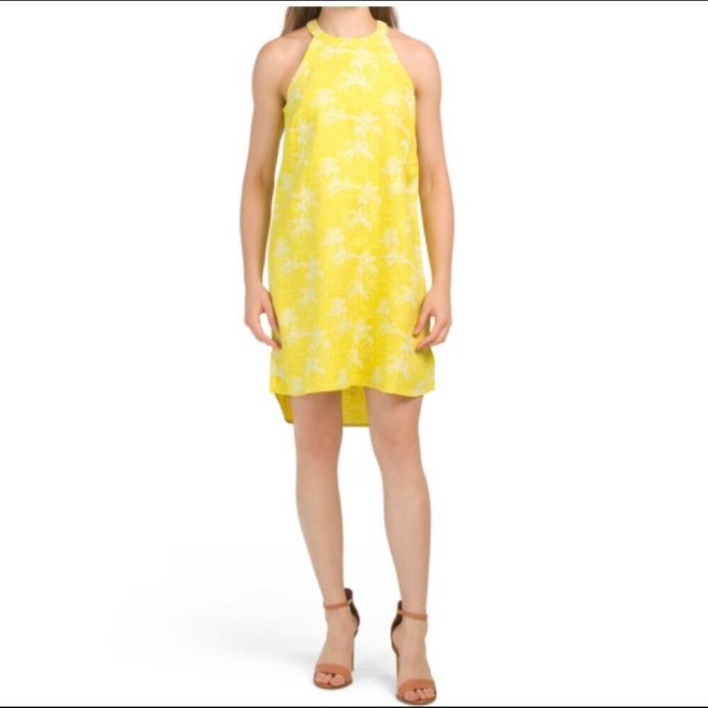 C&C California Linen Palm Print Halter Dress Size… - image 1